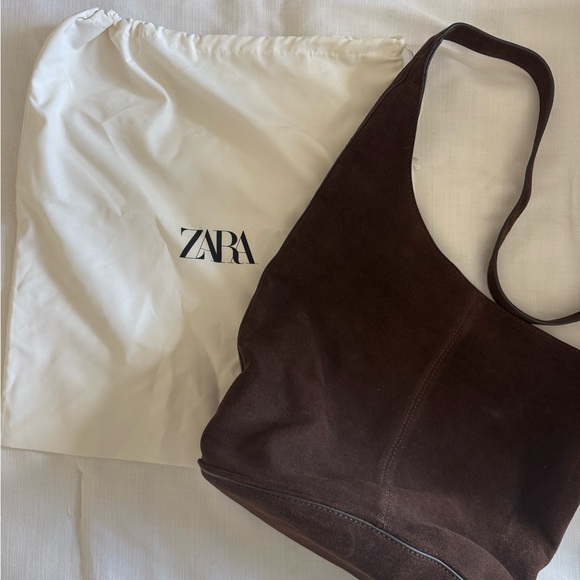 Zara Brown Suede Shoulder Bag - Picture 5 of 5